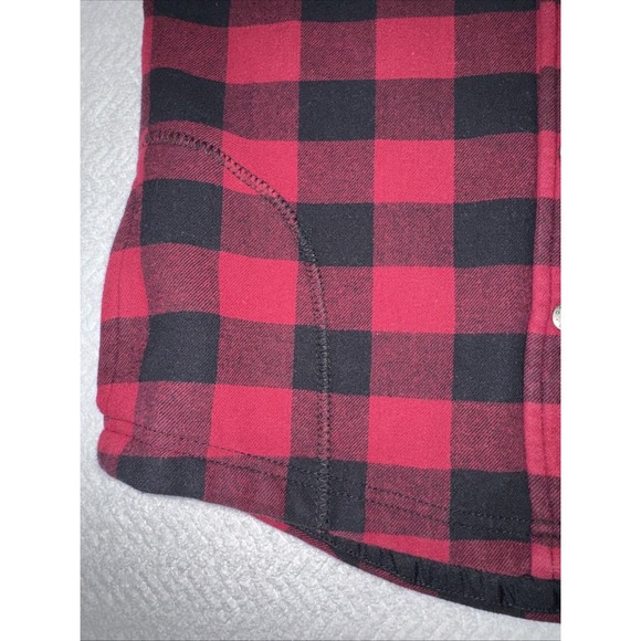 Wms Orvis S Fleece-Lined Flannel Plaid Shacket Shirt Jacket Red/Black Snap Up - Picture 7 of 16